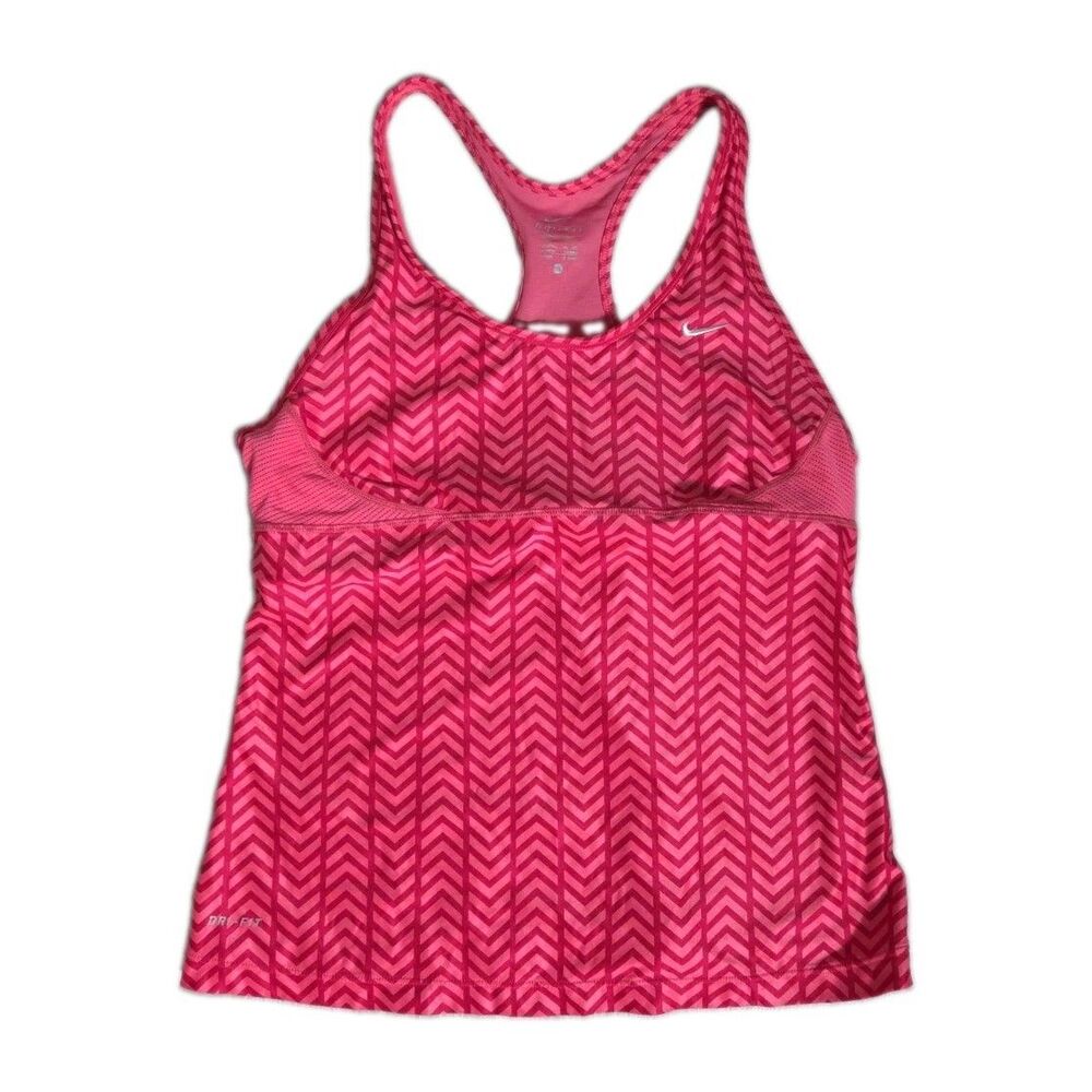 Nike Dri-FIT Pink Chevron Racerback Athletic Tank Top Built In Bra Womens XL EUC